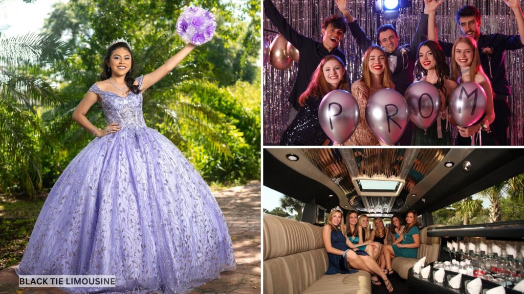 Teenagers celebrating milestone events arriving in a luxurious Black Tie Limousine.